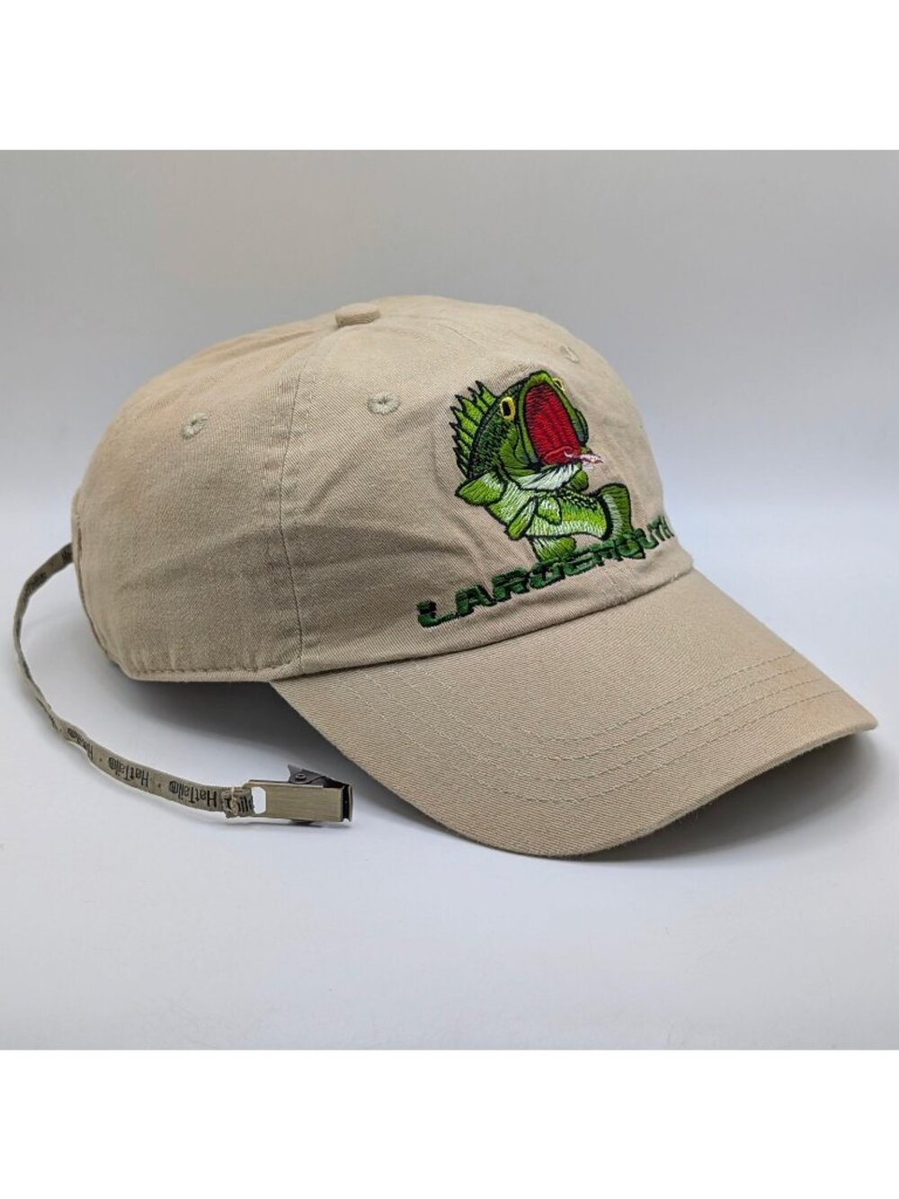 HATTAIL Largemouth Bass Fishing Hat Tan Cotton Dad Cap Tether Strap Adjustable